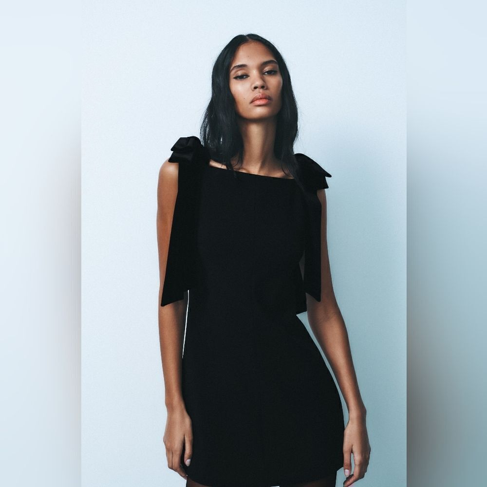 NWT ZARA VELVET BOWS DRES dark green version